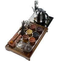 
                                        金镶玉 功夫茶具套装 茶缘五色紫砂套组 实木茶盘茶壶茶杯茶道泡茶炉整套                