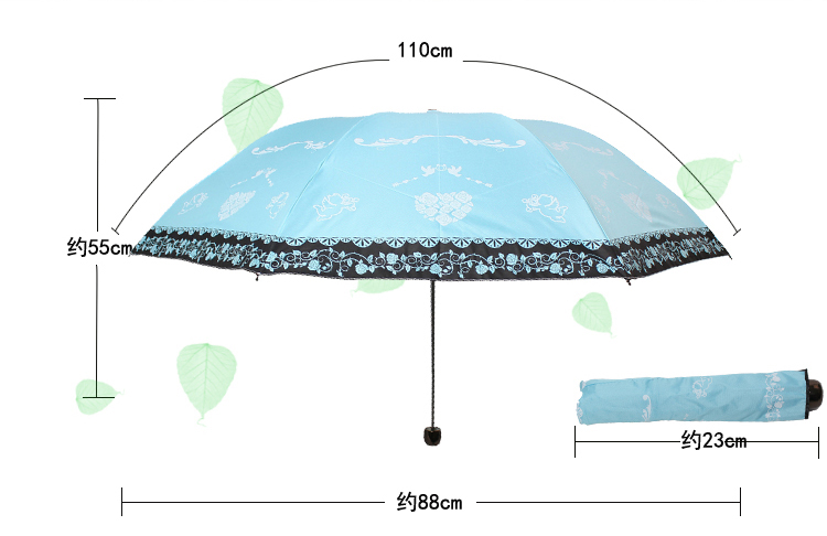 天堂伞 爱情神话黑胶防紫外线三折铅笔晴雨伞 莲色 33198E
