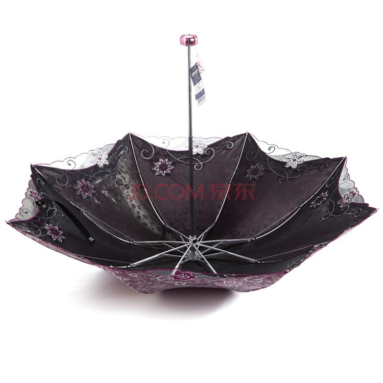 天堂伞 春意阑珊三折超轻绣花晴雨伞33200E深玫红