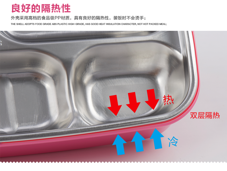 博尔乐(boerle)  304不锈钢分体饭盒5格 粉蓝色 儿童餐具 食堂快餐盘