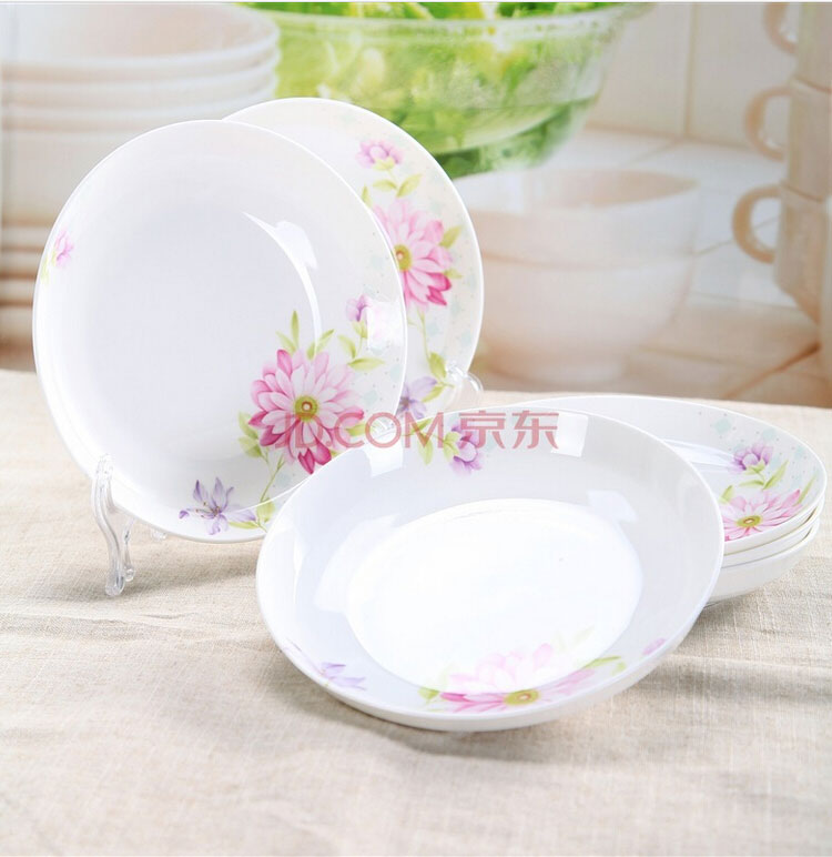 
                                        【京东超市】万毅家用盘子 陶瓷饺子盘(8英寸)长长久久家用饭盘(6只装)                