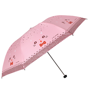 天堂伞 小猫咪咪黑胶防紫外线三折铅笔晴雨伞 兰绿 33115E