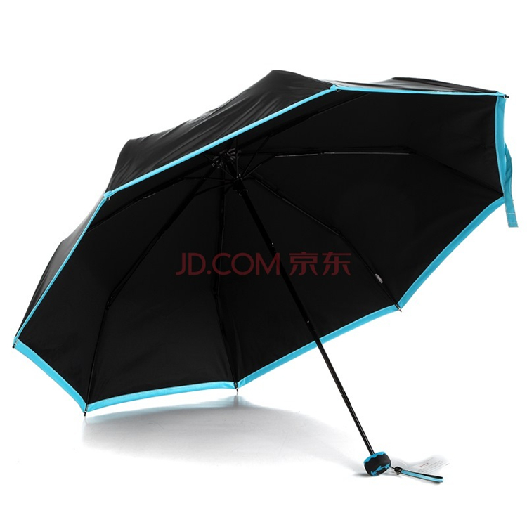 
                                        【京东超市】天堂伞（防晒值UPF50+）双层黑丝靓胶布三折晴雨小黑伞31011E湖兰色                