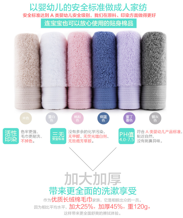 
                                        
                                                            三利 A类加厚长绒棉 缎边大面巾 纯棉洗脸毛巾 柔软舒适 带挂绳 婴儿可用 钢蓝色                
