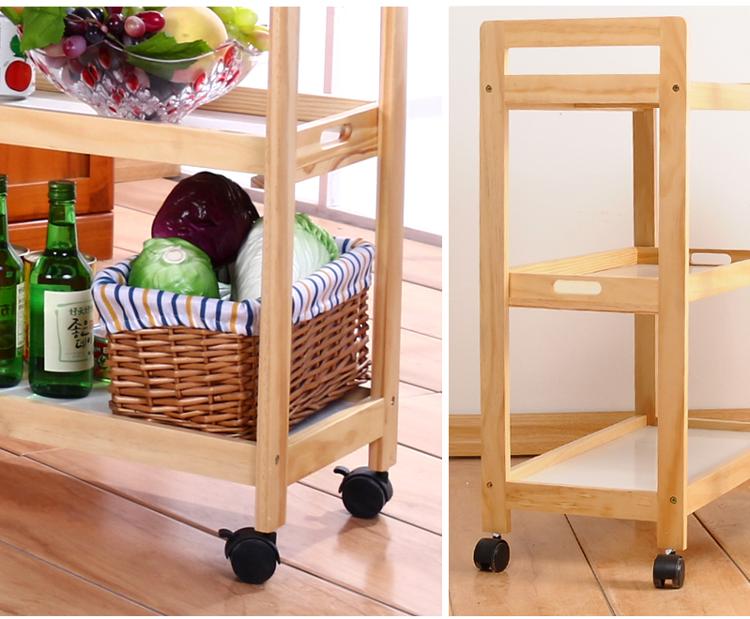 家逸 可移动松木餐车实木餐边柜实木碗橱柜三