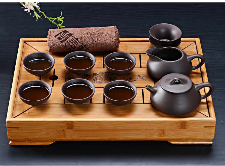 言艺 茶具套装 紫砂石瓢功夫茶具配竹制茶盘