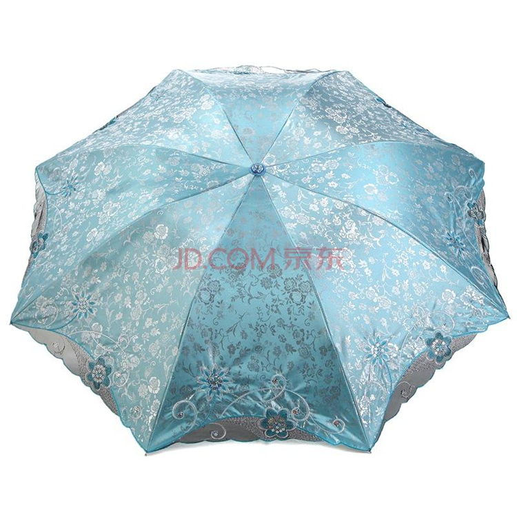 【京东超市】天堂伞 春意阑珊三折超轻绣花晴雨伞33200E蔚兰色