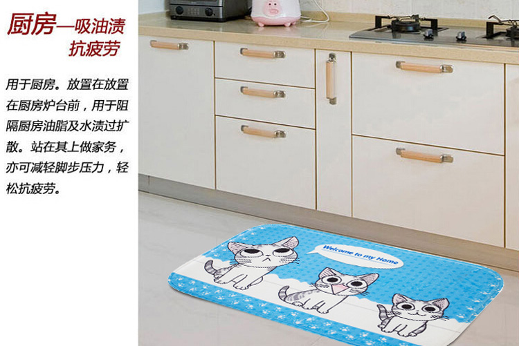 
                                        
                                                            青苇 个性印染 地垫门垫 吸水防滑 浴室厨房脚垫 猫咪 蓝底50*80cm                