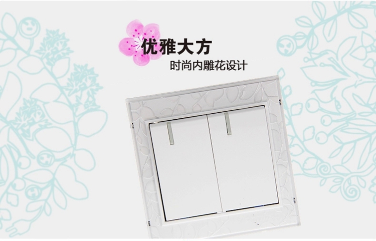 
                                        藤本86型墙壁开关面板插座16A带荧光二位大板单联开关/二开单控开关S20钢架磨砂内雕花系列                