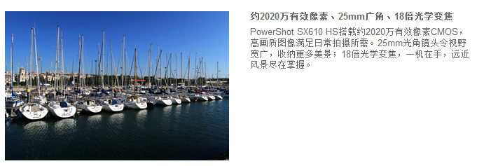 佳能（Canon）PowerShot SX610 HS 数码相机（2020万像素 、18倍光学变焦）白色单机版