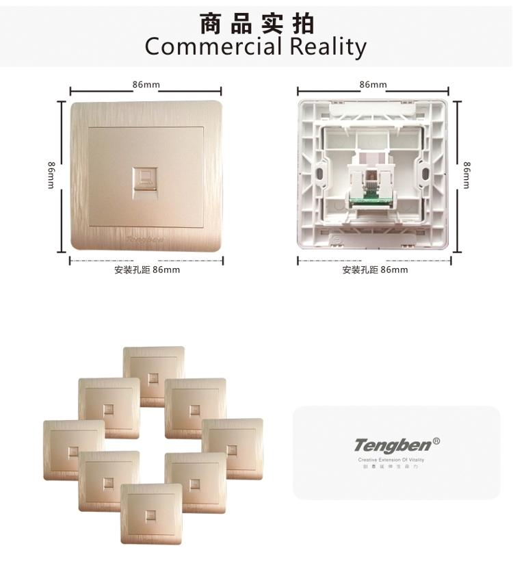 
                                        藤本86型墙壁开关面板插座一位八芯电脑插座/办公用电脑插座/家用电脑插座L3香槟金拉丝系列                