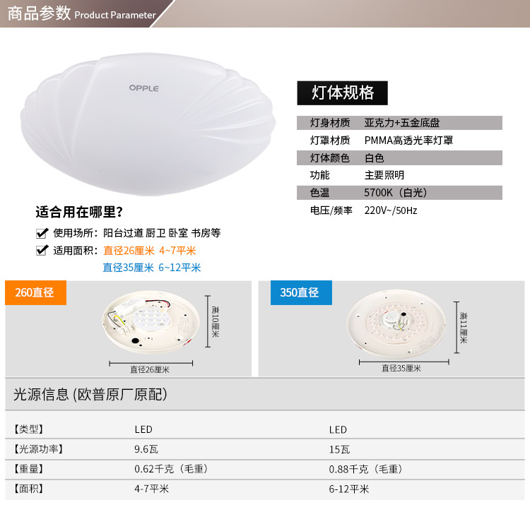 
                                        欧普照明 LED吸顶灯具阳台过道玄关灯MX260鹦鹉10瓦白光                 