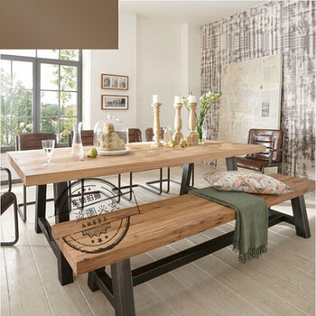 Shang Home Iron Solid Wood Dining Tables And Chairs Combination Shang Home Iron Solid Wood Dining Tables And Chairs Combination Retro Computer Desk Table Conference 140 70 75 5 Cm Six