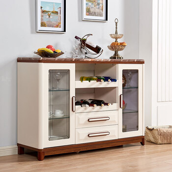 Ezhome Wine Cabinet Artful Pavilion Simple Living Room Cupboard Kitchen Cabinet Side Sideboard Wooden Wine Dining Locker Modern