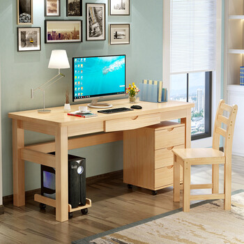 Big Tail Monkey Solid Wood Computer Table Simple Pine Desk Home Big Tail Monkey Solid Wood Computer Table Simple Pine Desk Home Notebook Desktop Learning Easy Writing Three Draw Cabinet Ez