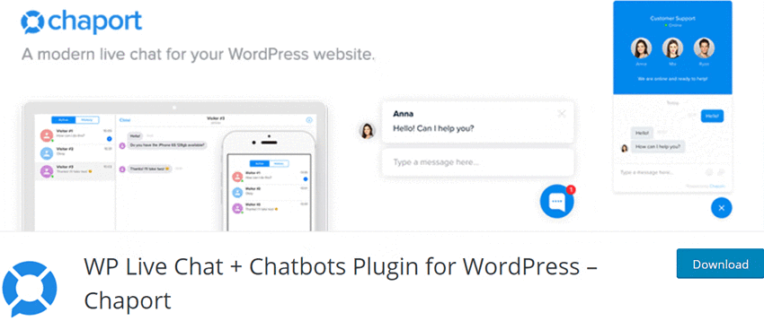 适用于 WordPress 的 WP Live Chat + Chatbots 插件 – Chaport
