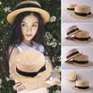 Moda mujer niñas verano Boho paja sombrero para el sol arco superior plana ancho Brim Beach Cap