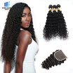 Kisshair Virgin Brazilian Human Hair Extension Deep Wave Nature Black 3 Bundles With Closure kisshair kopen in de aanbieding