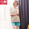 Liven Three Guns Ladies Cotton Pajamas Set Printing Home New York Design Round Neck Vest Shorts Womens Multi Color Cup liven kopen in de aanbieding
