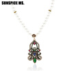 SUNSPICE MS Turkish Ethnic Imitation Pearl Necklace Women Antique Gold Resin Beads Choker Vintage Inidan Jewelry Banquet Chain