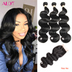 Alot Brazilian Hair Body Wave 7A 3Pcs Human Bundles With Closure Natural Black alot kopen in de aanbieding