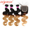 Siyusi Ombre Brazilian Body Wave Human Hair Bundles With Lace Closure Free Part Remy Weave 3 T1B27 siyusi kopen in de aanbieding Siyusi Ombre Brazilian Body Wave Human Hair Bundles With Lace Closure Free Part Remy Weave 3 T1B27 siyusi kopen in de aanbieding