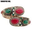 Fashion Turkish Women Big Resin Blue Vintage Bangle Bracelets Antique Gold Color Cuff Jewelry Round Crystal Ethnic Retro Bijoux