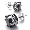 Hpolw Vintage Stainless Steel CZ Mens Royal Crown Stud Earrings Set 2pcs Black Silver
