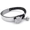 Hpolw Womens Leather Stainless Steel Bracelet Clover Cuff Bangle White Black Silver
