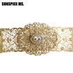 SUNSPICE MS Women Metal Chain Waist Belt Jewelry Gold Silver Color Adjustable Length Hollow Flower Square Button Wedding Bijoux