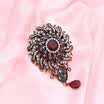 New Turkish Vintage Water Drop Resin Pendant Brooch Pins Antique Gold Color Red Round Stone Bohemia Ethnic Wedding Jewelry 2018