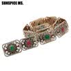 New Turkish Women Hollow Vintage Wide Waist Chain Belt Antique Gold Color Colorful Resin Waistband Ethnic Wedding Jewelry 2018
