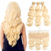 Hcdiva Hair Blonde Body Wave Lace Frontal Closure With 3 Bundle Brazilian Virgin Human Weaving Color 613 Honey hcdiva kopen in de aanbieding
