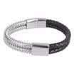 Elastic Half Band Stainless Steel Cuff Bangle Genuine Leather Bracelet Double Layer 75