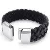 Hpolw Mens black Genuine Leather&Stainless Steel hand-knitted Spring buckle BraceletsBangle20mm8 85 9