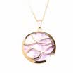 Round Simple Lines Purple Quartz Crystal Pendant Stainless Steel Necklaces 17
