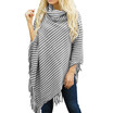Xsby Women Autumn High Collar Blackwhite Diagonal Stripes Tassel Cloak Shawl Sweater xsby kopen in de aanbieding