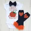 3Pcs Infant Kids Baby Girls Pumpkin Romper Lace Leggings Bowknot Trajes Ropa