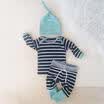 3PCS Newborn Kid Baby Boy Girl Striped T-shirt Tops Pants Hat Clothes Outfit Set