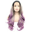 Anogol 3 Tones Ombre Grey Mix Purple Peruca Laco Sinteticolong Wavy Dark Roots Hair Wig Synthetic Lace Front Wigs anogol kopen in de aanbieding