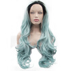 Anogol 2 Tones Blue Green Ombre Black Roots Peruca Laco Sintetico Long Body Wave Hair Wig Synthetic Lace Front Wigs anogol kopen in de aanbieding