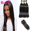 Royce Malaysian Virgin Hair Straight 3Pcs With Lace Closure Unprocessed Silky 3Bundles Human Weave royce kopen in de aanbieding