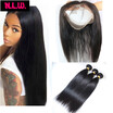 Nlw 10A Brazilian Virgin Human Hair 3 Bundles With 360 Lace Frontal Silk Straight Weaves nlw kopen in de aanbieding