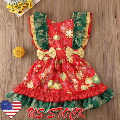 

USA Christmas Toddler Kid Baby Girl Xmas Festival Flared Party Santa Swing Dress