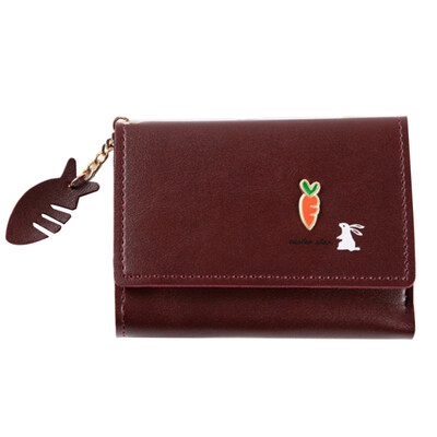 

Cute Carrot Rabbit Tri-fold Purse Card Cash Holder Women Faux Leather Wallet