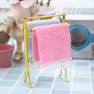 

YIWULA112 16 Dollhouse Miniature Scene Model Mini Towel Rack Pretend Play Toy