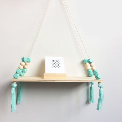 

Nordic Style Kids Baby Room Wooden Beads Tassel Wall Shelf Room Storage Organization swing shelf Wall Hanging Decor