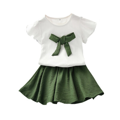 

Summer Baby Girl Clothes Short Sleeve Cotton Bowknot Design T-shirt BlouseSkirts Fashion Kids Clothing Set