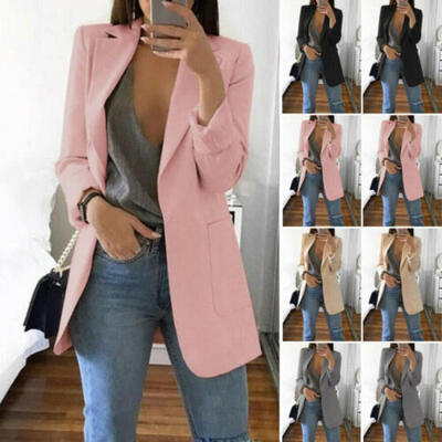 

UK Women Winter Warm Slim Fit Formal Blazer Long Suit Coats Work Outwear Jackets