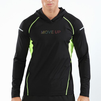 

Toponeto Men Fitness Print Long Sleeve Hooded Bodybuilding Tight-drying Tops Blouses